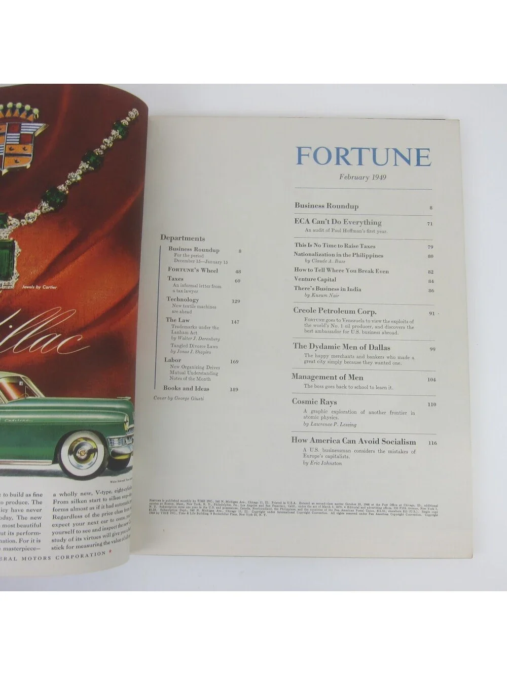 Vintage FORTUNE Magazine February 1949 George Giusti Cover Cadillac Oldsmobile